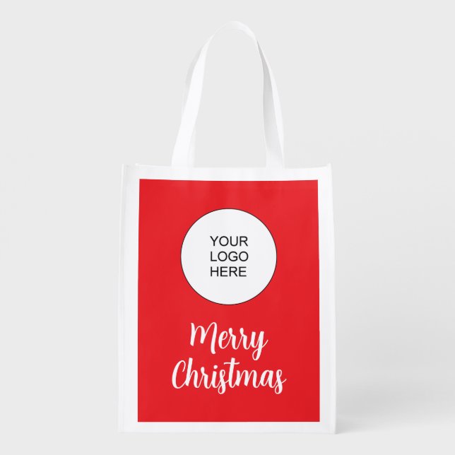 Upload Your Logo Double Sided Merry Christmas Grocery Bag (Back)