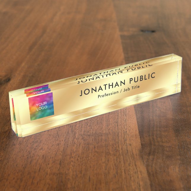 Upload Your Logo Elegant Modern Template Glam Gold Desk Name Plate (Side)