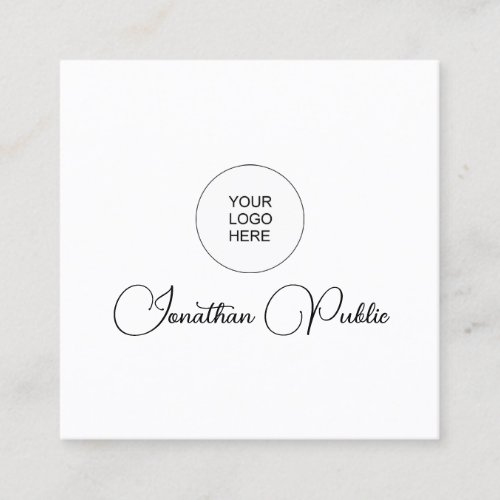 Upload Your Logo Here Modern Script Name Square Business Card