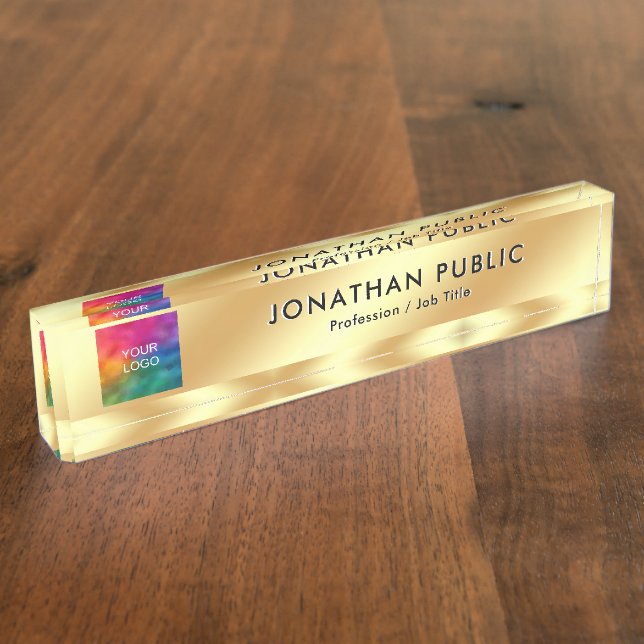 Upload Your Logo Professional Elegant Gold Desk Name Plate (Side)