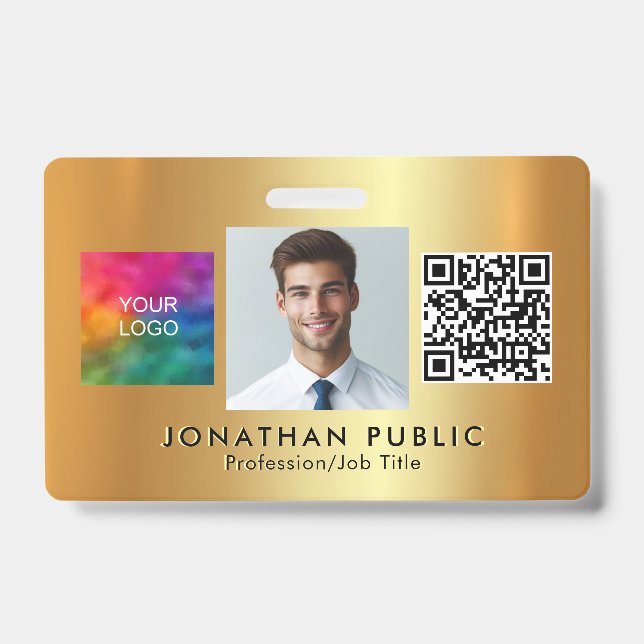 Upload Your Logo QR Code Employee Photo Gold Badge (Front)