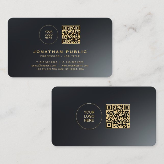 Upload Your Logo Rounded Corner Black & Gold Business Card (Front/Back)