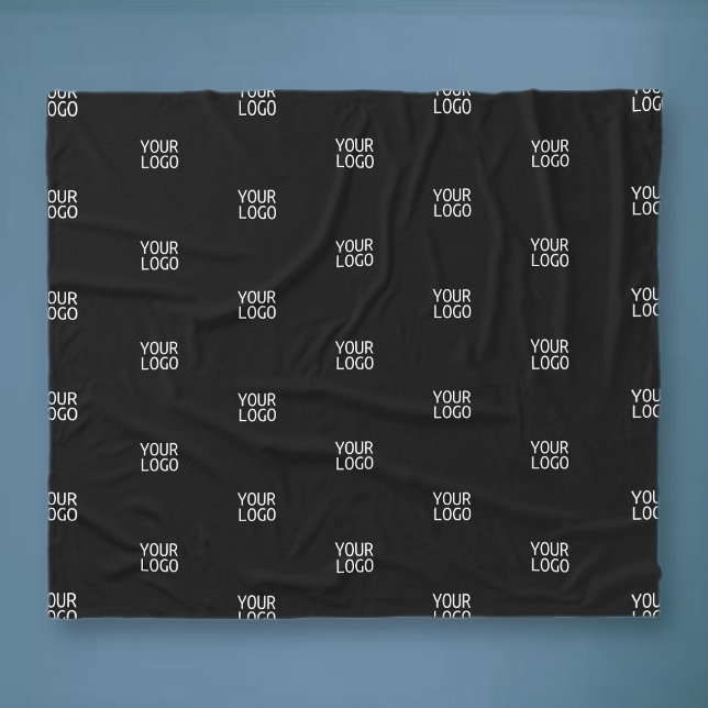 Upload Your Logo Simple Repeating Logo | Black Fleece Blanket (Creator Uploaded)