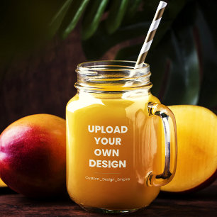 Upload Your Own Design Here Black and White Mason Jar W/ Handle