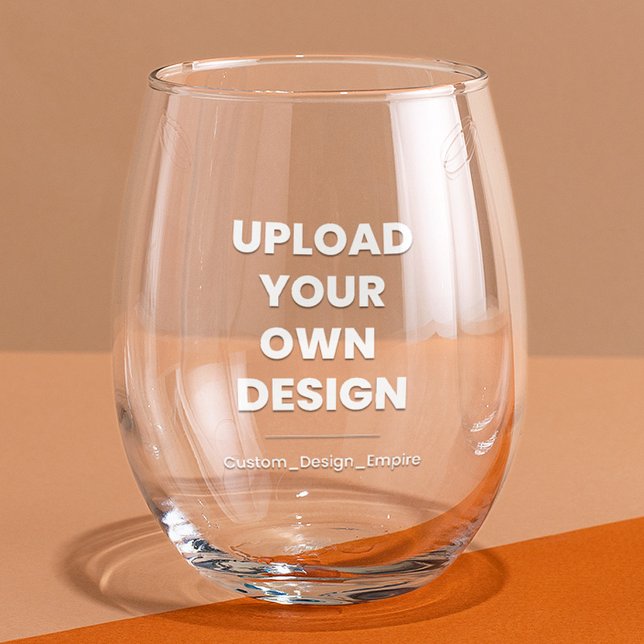 Upload Your Own Design Here | Blackand White Stemless Wine Glass (Creator Uploaded)