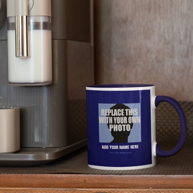 Upload your own image, create blue photo mug (personalized and blue)