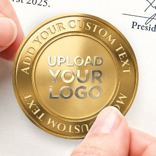 Upload Your Own Image Logo 3D Custom Foil Gold Classic Round Sticker