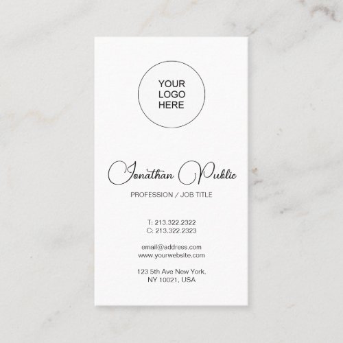 Upload Your Own Logo Here Typography Vertical Business Card