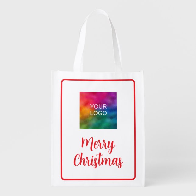 Upload Your Own Logo or Photo Merry Christmas Grocery Bag (Front)