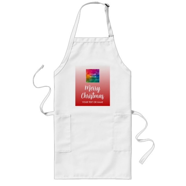 Upload Your Own Photo Mens Womens Merry Christmas Long Apron (Front)
