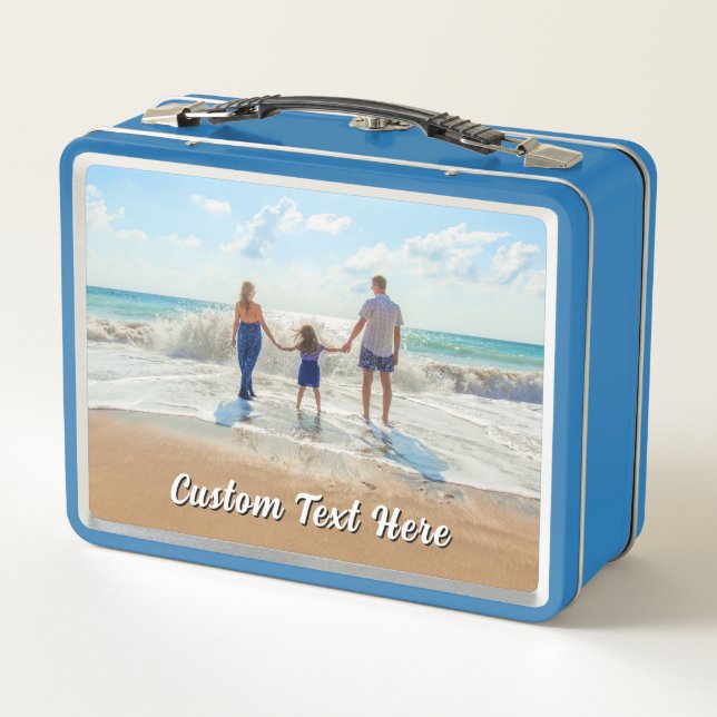 Upload Your Own Photo Metal Lunch Box with Text (Back)