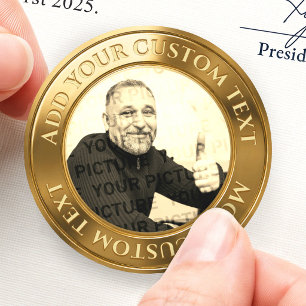 Upload Your Own Photo Sepia 3D Custom Foil Gold Classic Round Sticker