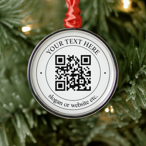 Upload Your Own QR Code  Customizable Text Metal Ornament