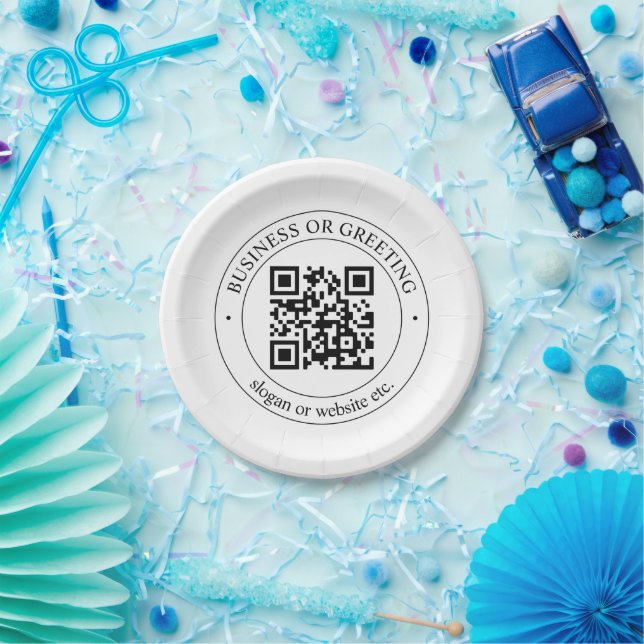Upload Your Own QR Code & Customizable Text Paper Plates (Party)