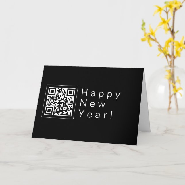 Upload your own QR code | Modern Happy New Years Card (Yellow Flower)