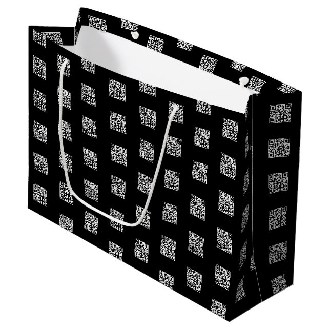 Upload Your Own QR Code | Simple Repeating Pattern Large Gift Bag (Front Angled)