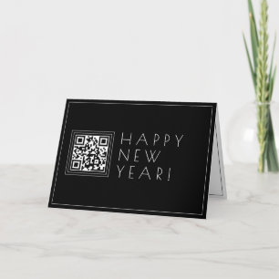 Upload your own QR code Stylish Deco New Years Card