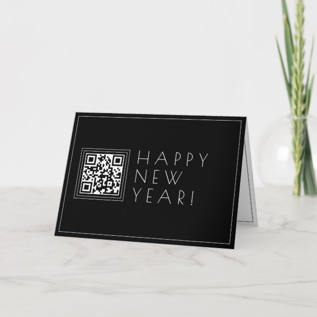 Upload your own QR code | Stylish Deco New Years Card (Front)