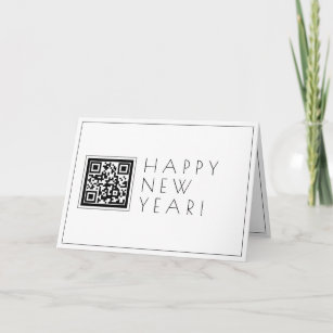 Upload your own QR code   Stylish White New Years Card