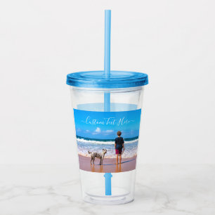 Upload Your Pet Photo Acrylic Tumbler Custom Text