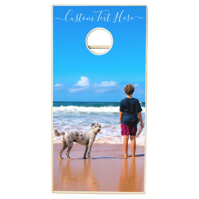 Upload Your Pet Photo Cornhole Set Gift Add Text (Left)