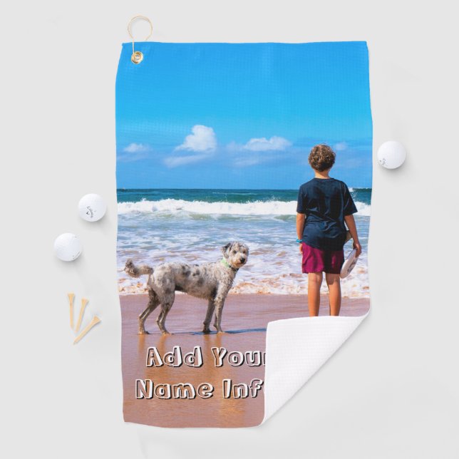Upload Your Pet Photo Golf Towel Personalized Text (InSitu)