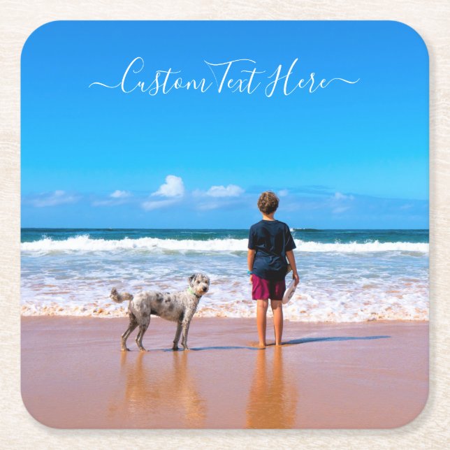 Upload Your Pet Photo Paper Coasters Custom Text (Front)