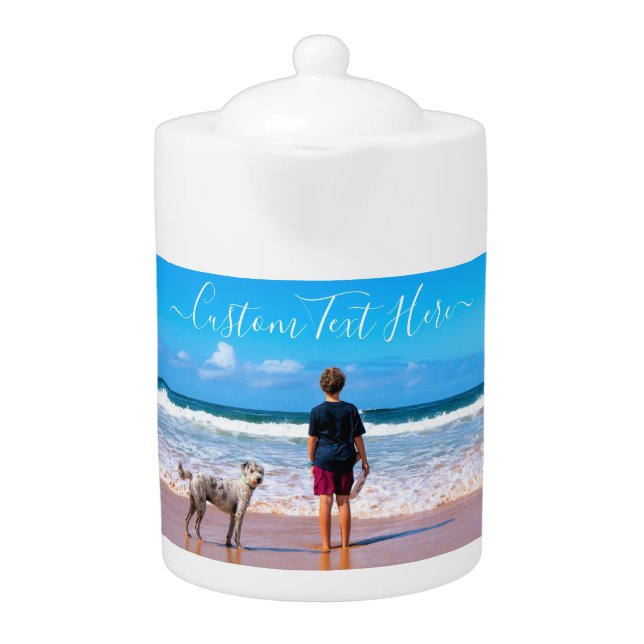 Upload Your Pet Photo Teapot Gift Add Custom Text (Front)