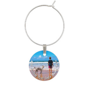 Upload Your Pet Photo Wine Charms Add Text Name