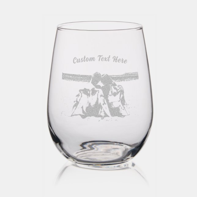 Upload Your Photo Add Custom Text Personalize Gift Stemless Wine Glass (Glassware)