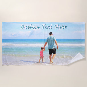 Upload Your Photo Beach Towel Personalized Text