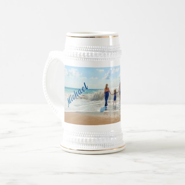 Upload Your Photo Beer Stein Add Custom Name (Front Left)