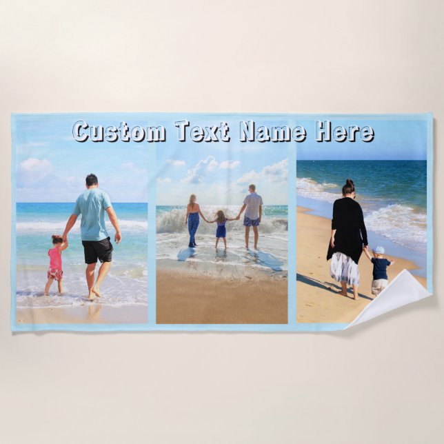 Upload Your Photo Collage Beach Towel Custom Text (Front)