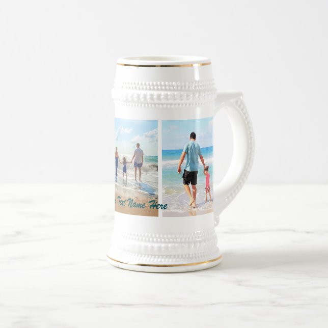 Upload Your Photo Collage Beer Stein Custom Text (Front Right)