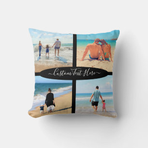 Upload Your Photo Collage Throw Pillow Custom Text