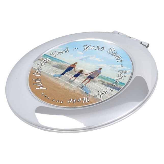 Upload Your Photo Compact Mirror Gift Custom Text (Turned)