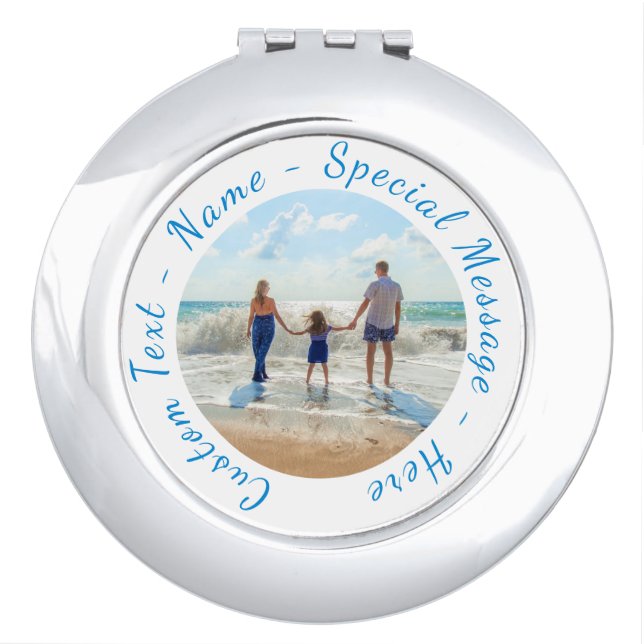 Upload Your Photo Compact Mirror Gift Custom Text (Front)