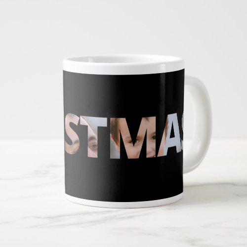 Upload Your Photo in Text Christmas Black Giant Coffee Mug