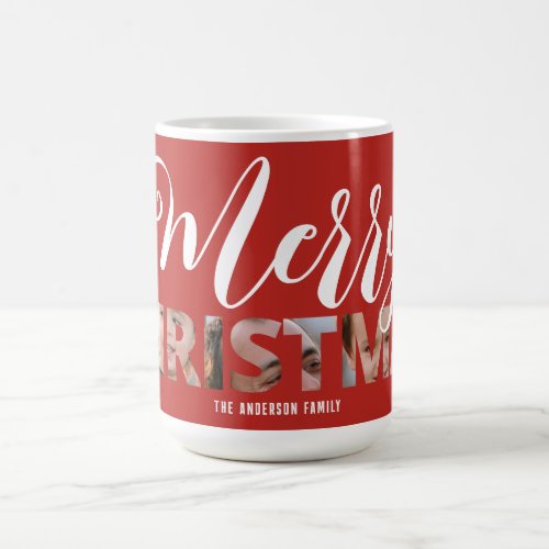 Upload Your Photo in Text Merry Christmas Red Coffee Mug