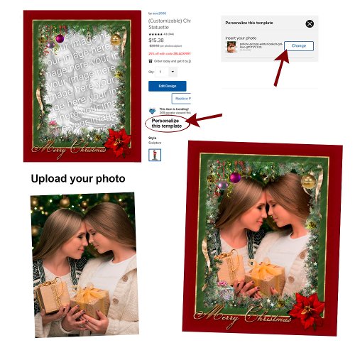 Upload your photo into this Christmas Frame Statuette