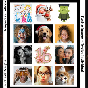 Upload Your Photo, Logo, Art - 12 Custom Different Temporary Tattoos