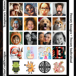 Upload Your Photo Logo Art - 20 Custom Different Temporary Tattoos