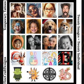 Upload Your Photo Logo Art - 20 Custom Different Temporary Tattoos