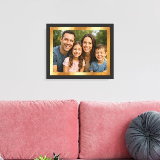 Upload Your Photo on Gold Background Black Frame Canvas Print (Insitu(LivingRoom))
