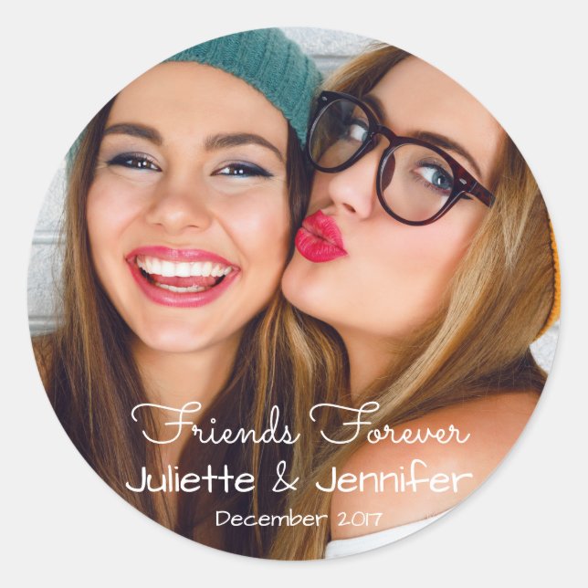 Upload your photo | personalize with names, dates classic round sticker (Front)
