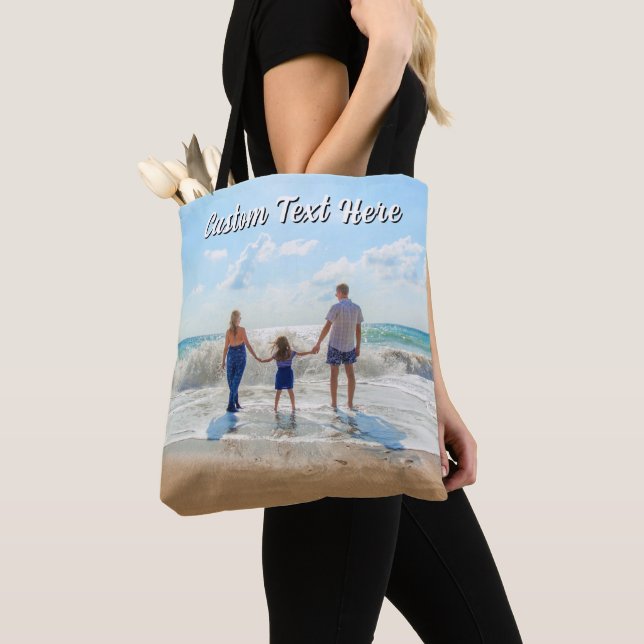 Upload Your Photo Tote Bag Personalize Text Name (Close Up)