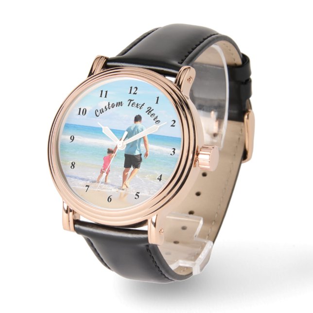 Upload Your Photo Watch Gift Add Custom Text Name (Angle)