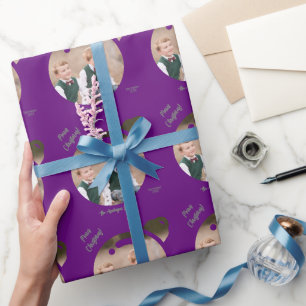 Upload Your Picture into a Christmas Bauble Purple Wrapping Paper