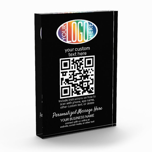 Upload Your QR Code & Logo Black Tabletop Sign Acrylic Award (Left)
