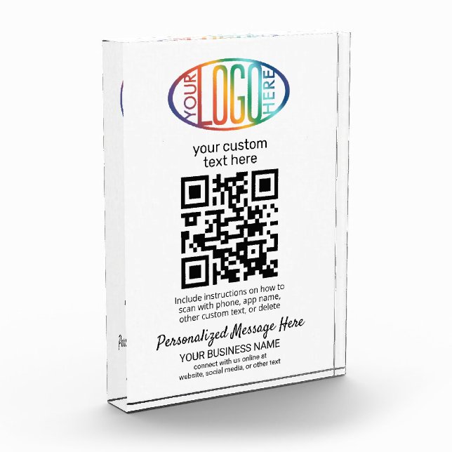 Upload Your QR Code & Logo Business Tabletop Sign Acrylic Award (Left)